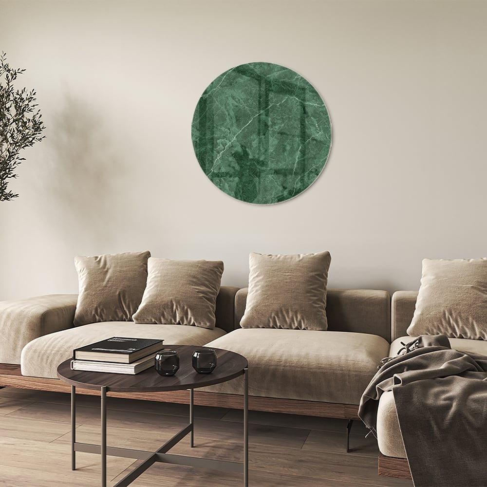 Grünes Glasbild mit Marmoroptik