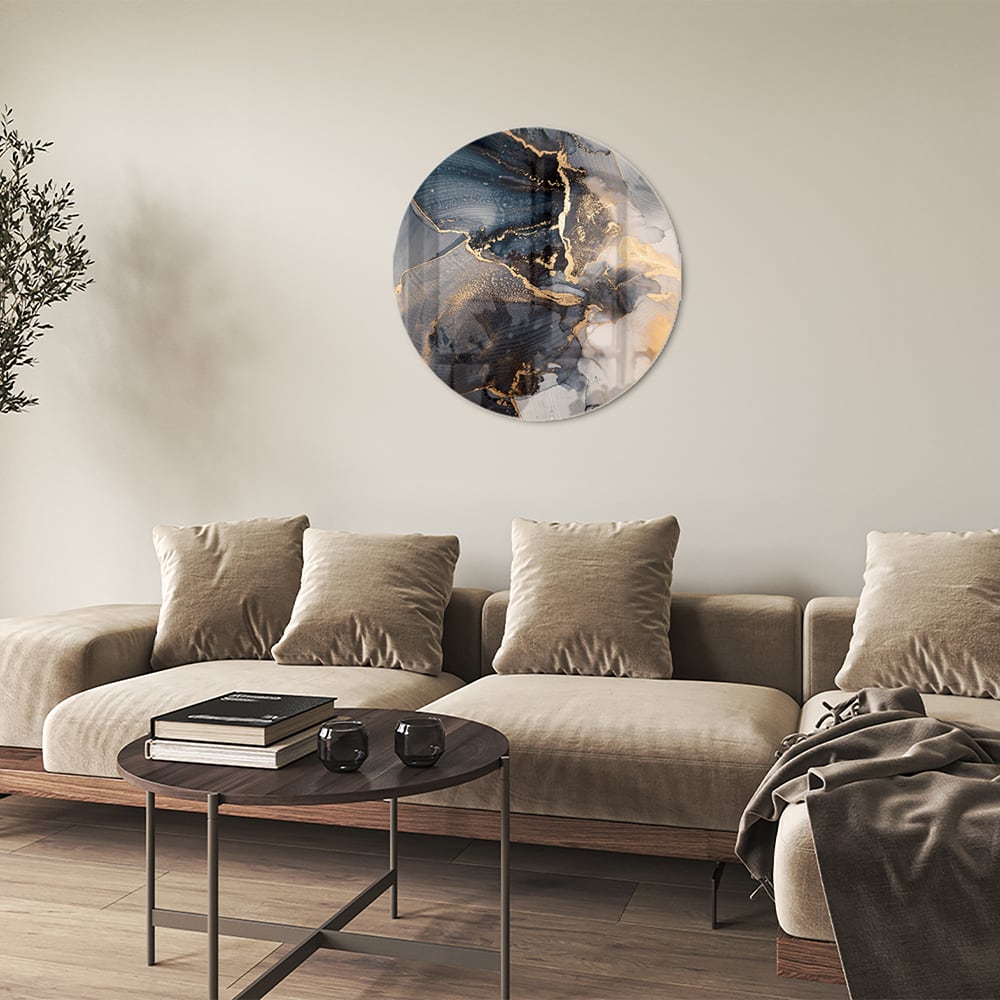 Elegantes Glasbild mit Blau und Gold