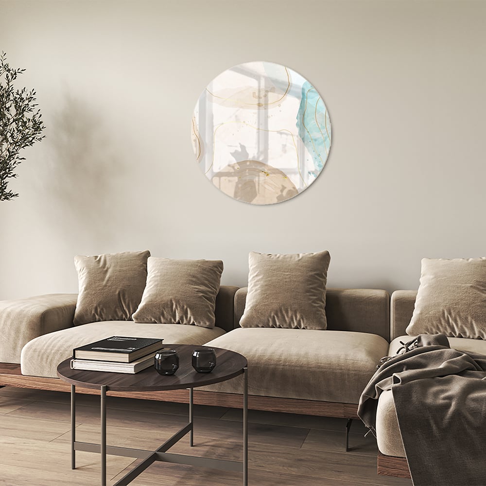 Elegantes Glasbild mit sanftem Aqua und goldenen Farbtönen