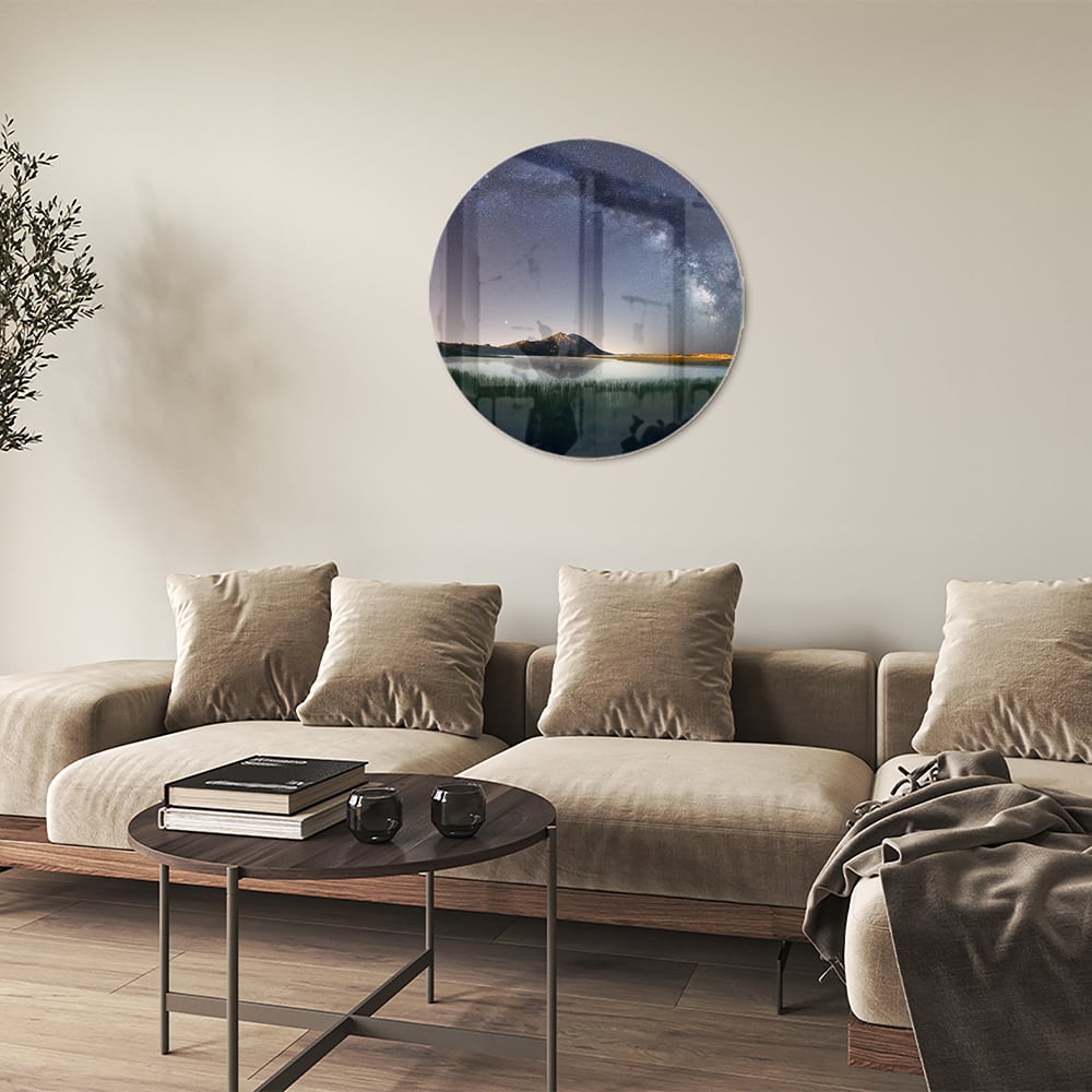 Glasbild: Sternenhimmel und Berge