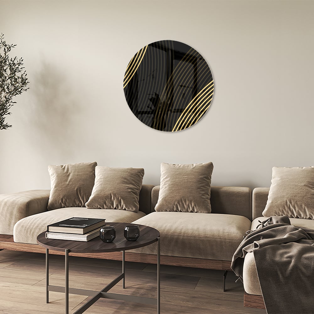 Geradliniges Glasbild mit goldenen Linien