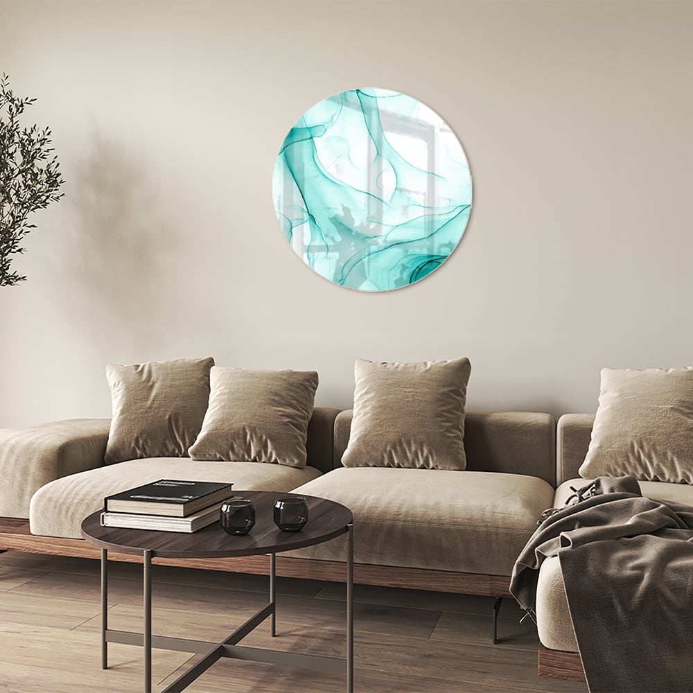 Hellblaues abstraktes Glasbild für elegante Innenräume