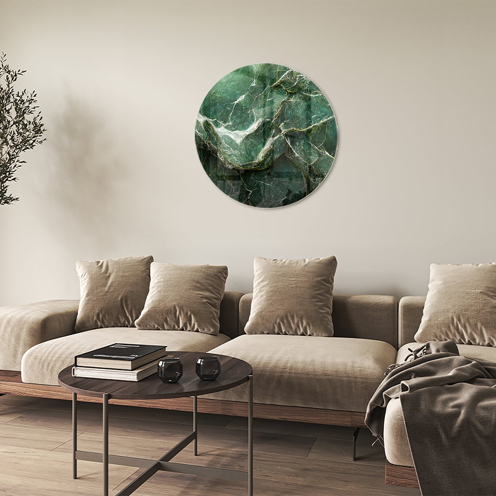 Glasbild mit grüner Marmoroptik