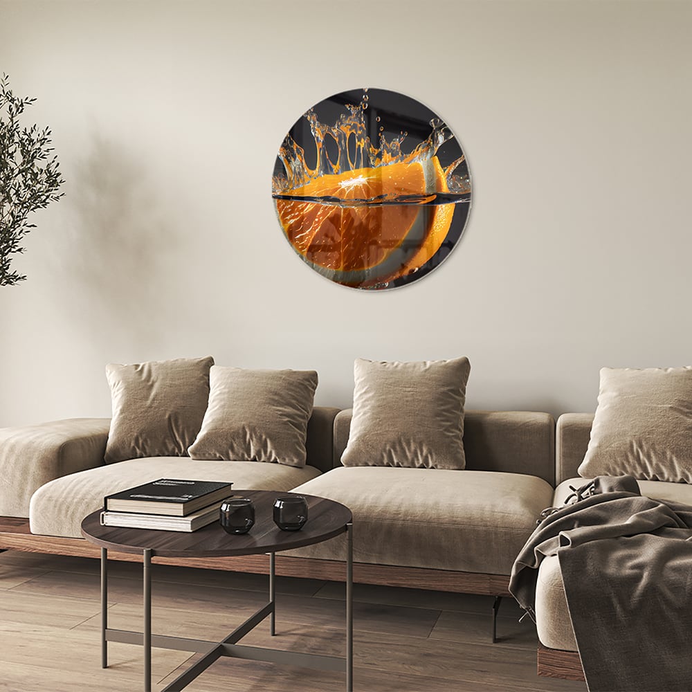 Dynamisches orangefarbenes Glasbild