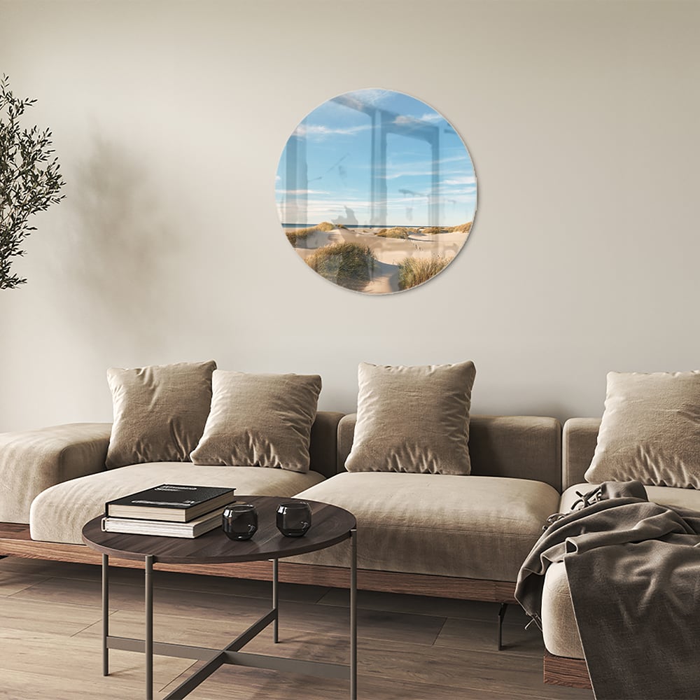 Glasbild mit Dünen und blauem Himmel