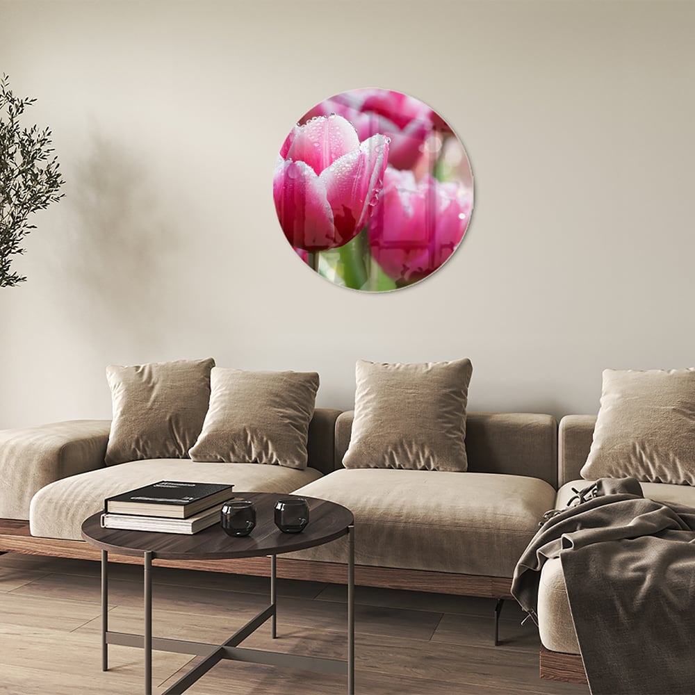 Glasbild mit bezaubernden rosa Tulpen