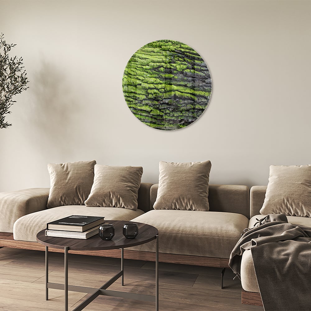 Glasbild mit moosartiger Textur