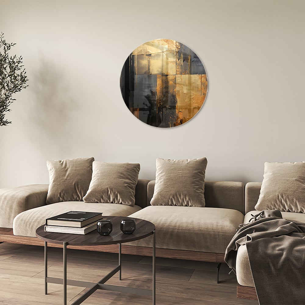 Abstraktes Glasbild in Gold und Schwarz