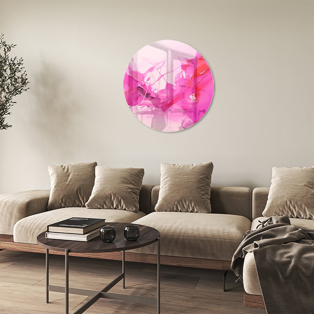 Abstraktes Glasbild in leuchtenden Rosatönen