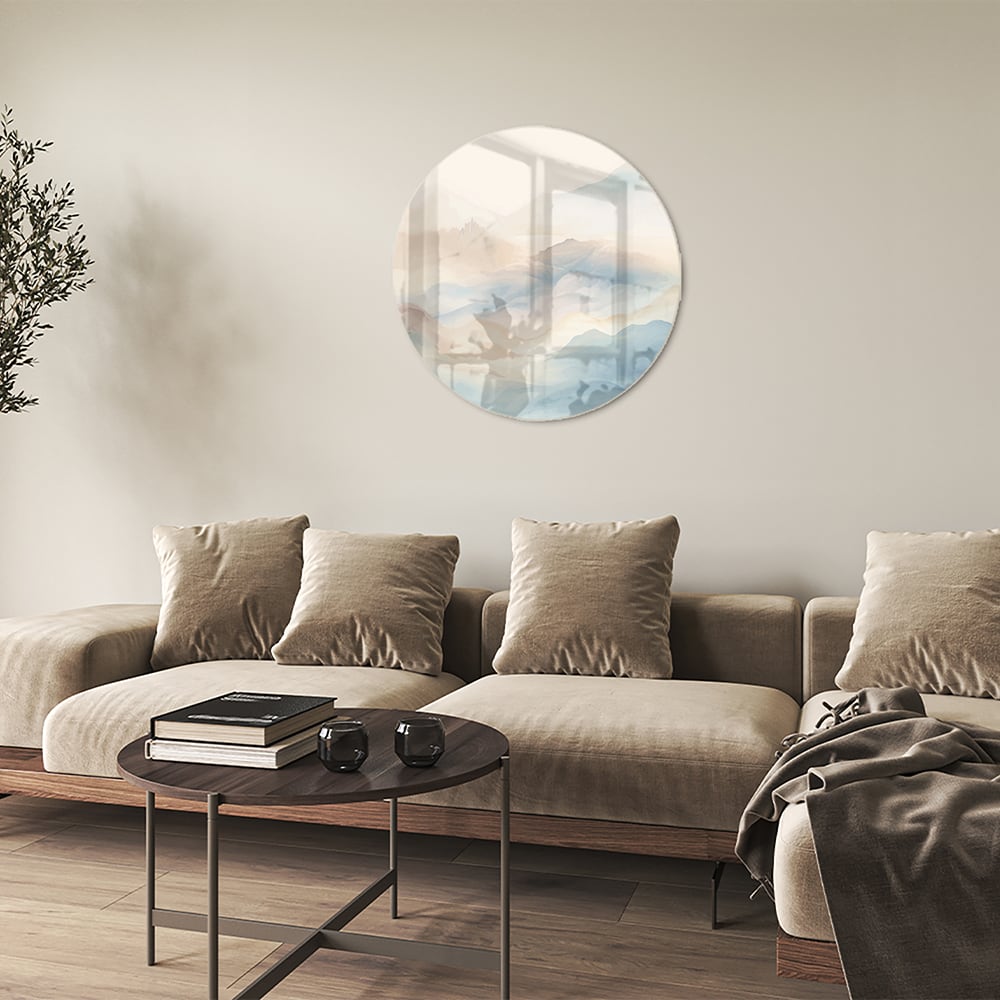 Glasbild mit träumerischer Berglandschaft