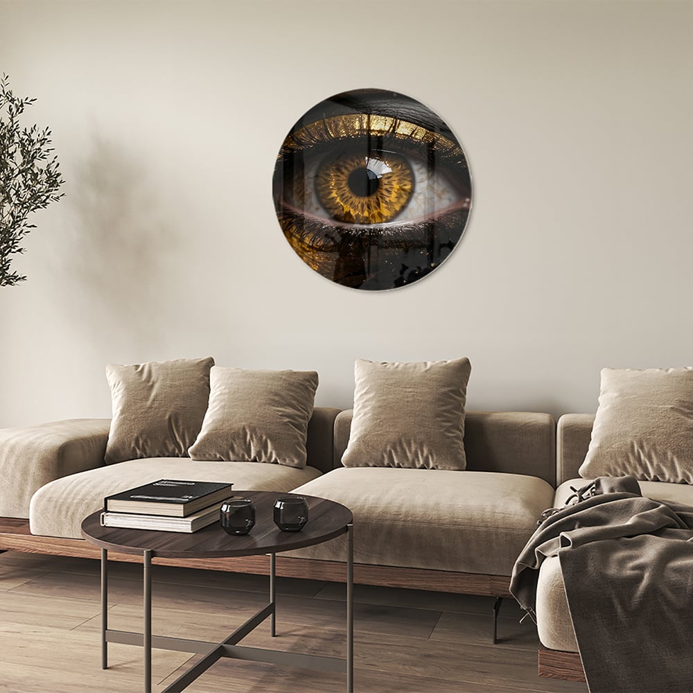 Glasbild Augen-Kunstwerk in Gold und Schwarz