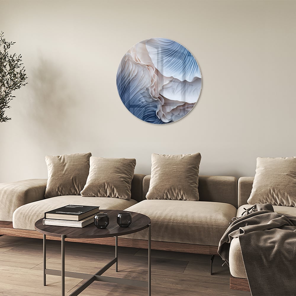 Elegantes Glasbild mit blauen und weißen Mustern