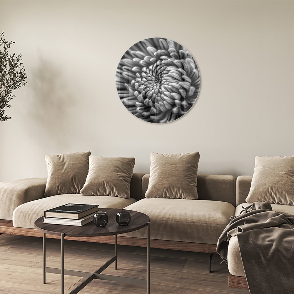 Schwarz-Weiß-Glasbild mit geschwungener Blume