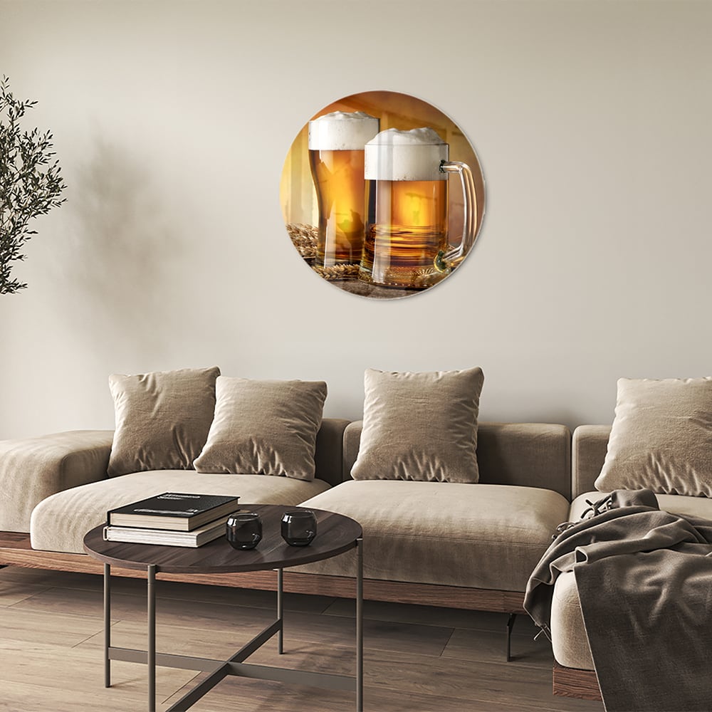 Stilvolles Glasbild mit Bier und Gerste