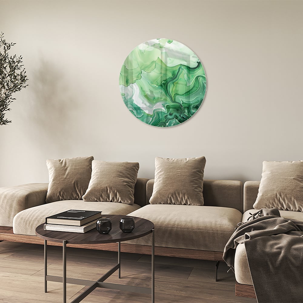 Grünes marmoriertes Glasbild für moderne Innenräume