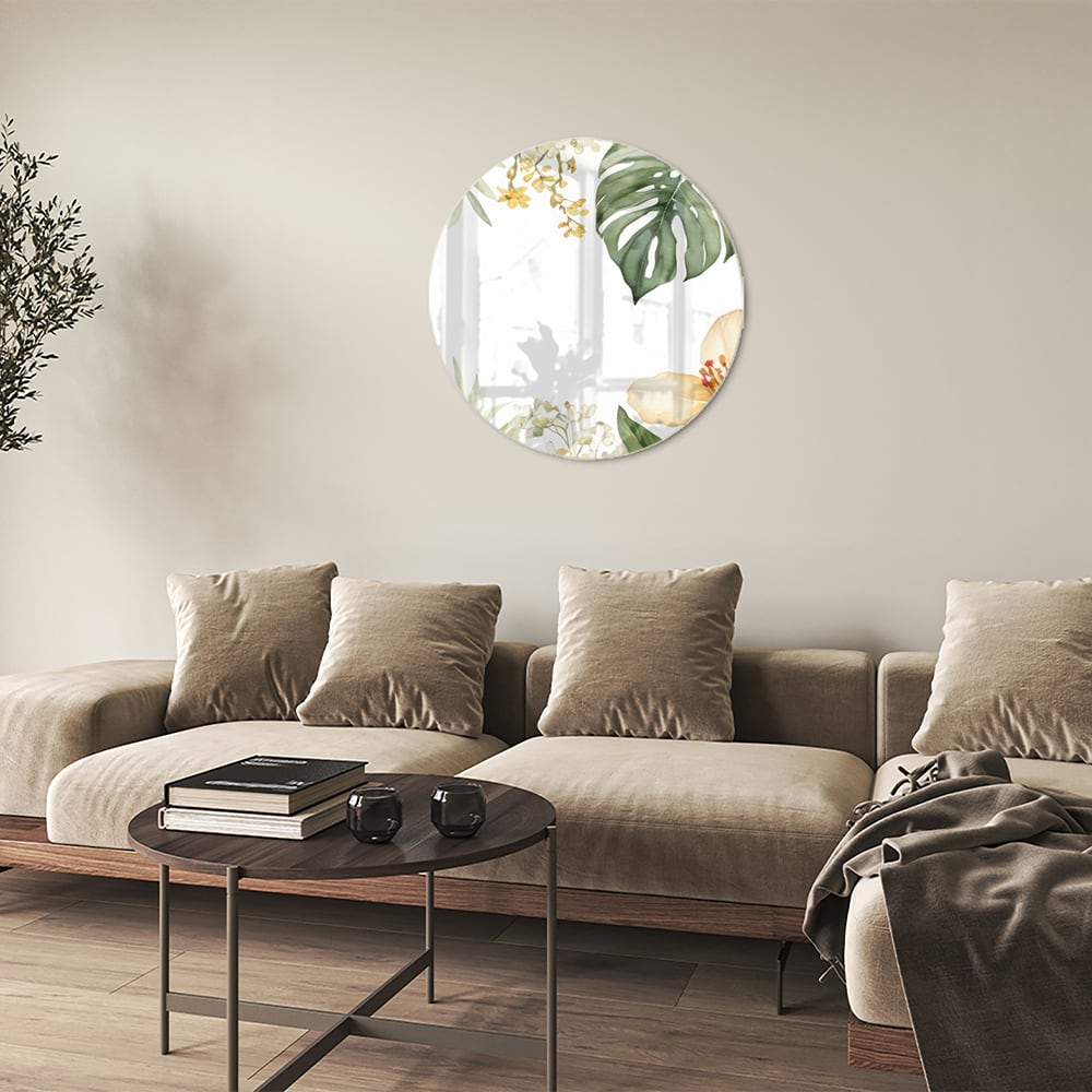 Glasbild mit tropischen Blättern und botanischer Flora