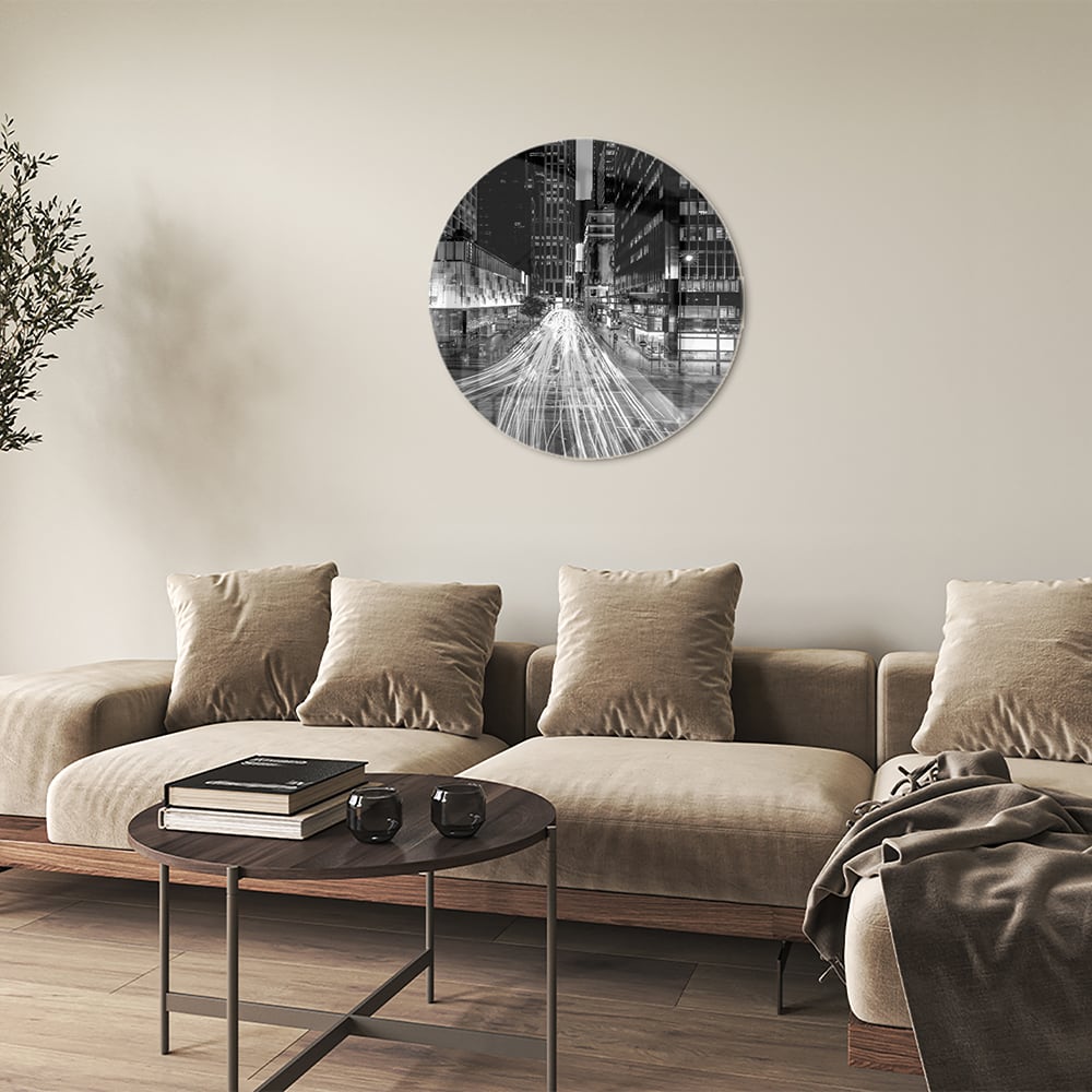 Schwarz-Weiß-Glasbild mit Stadtlichtern