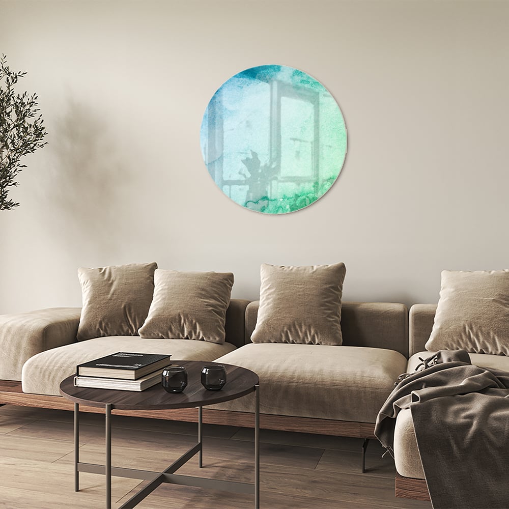 Abstraktes Glasbild in Blau und Grün