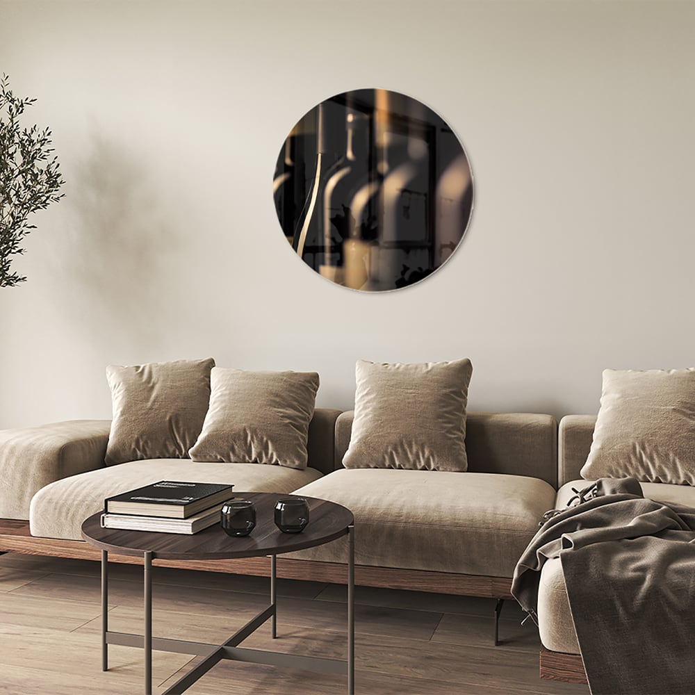 Elegantes Glasbild mit Weinflaschen