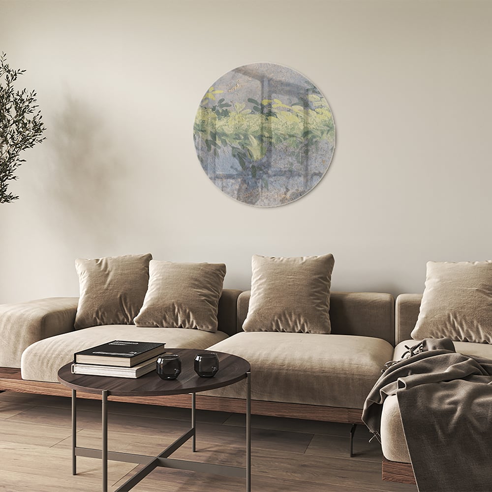 Fröhliches Glasbild mit gelben Blumen