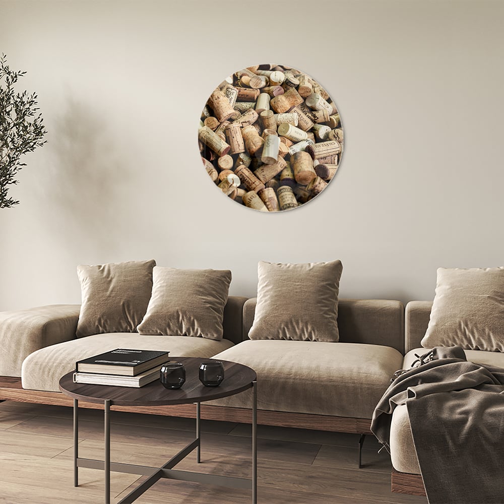 Kreatives Glasbild mit Korkenstapel