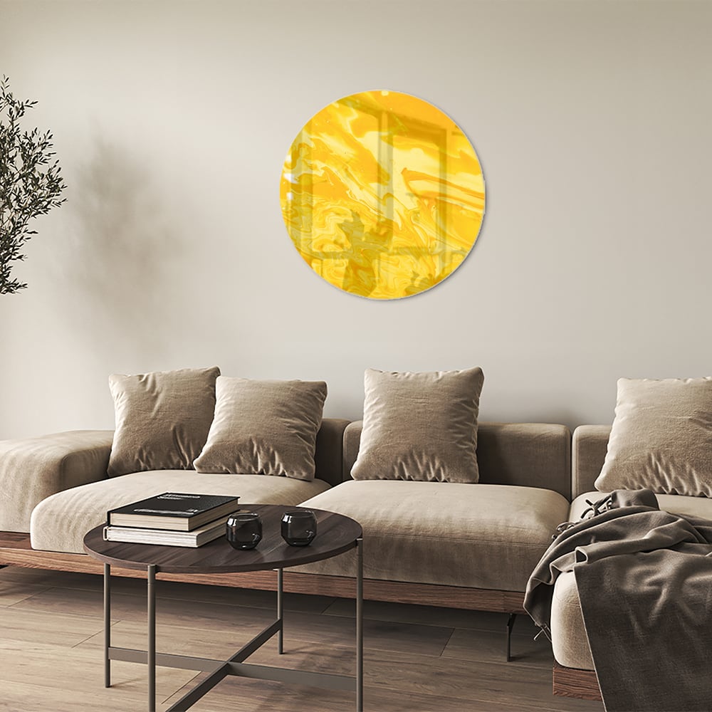 Leuchtend gelbes Glasbild für moderne Innenräume