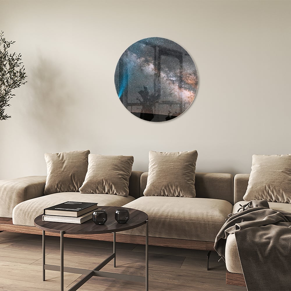 Glasbild Sternenhimmel mit Lichtstrahl