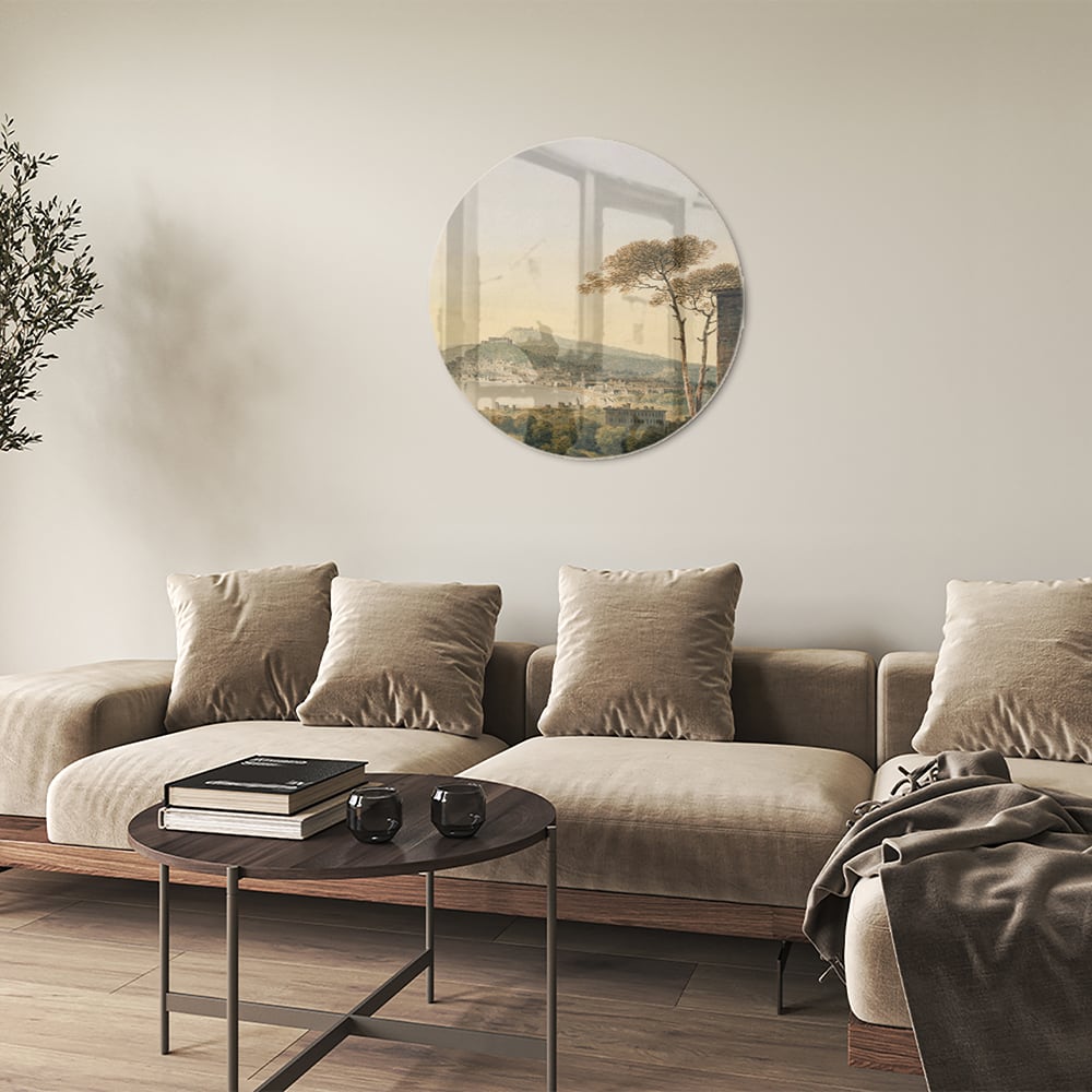 Rustikales Glasbild mit Berglandschaft