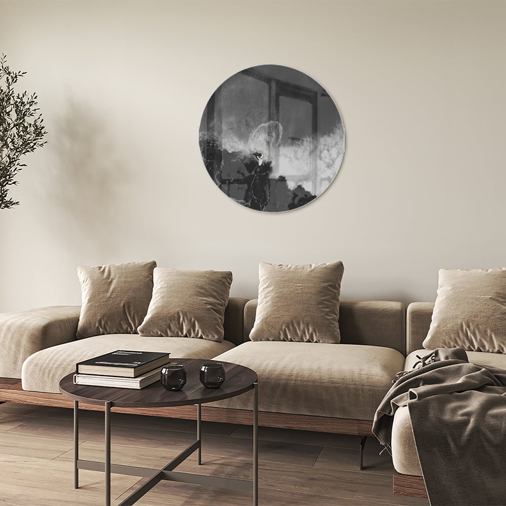 Abstraktes Schwarz-Weiß-Glasbild für ein modernes Interieur