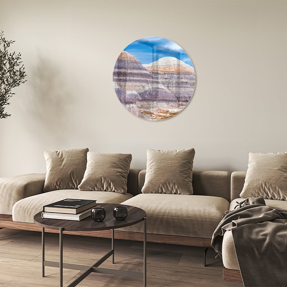 Wunderschönes Glasbild mit Bergen und Himmel