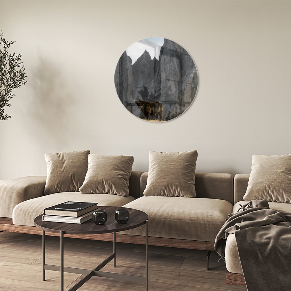 Glasbild mit majestätischen Bergen