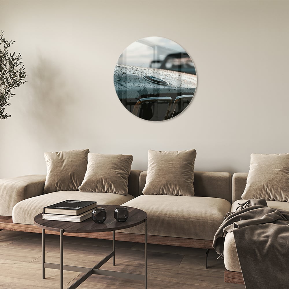 Glasbild mit nasser Autoscheibe – Stilvolles Interieur
