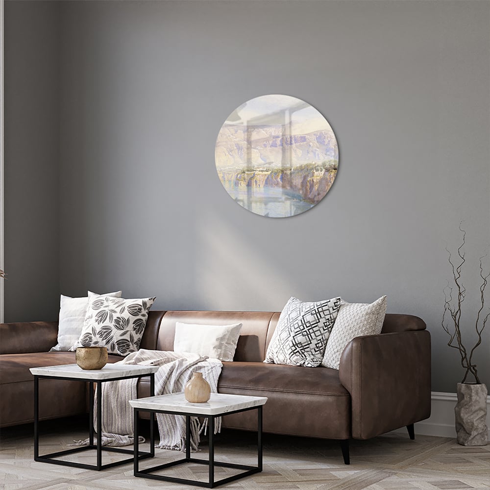 Träumerisches Glasbild mit Berglandschaft
