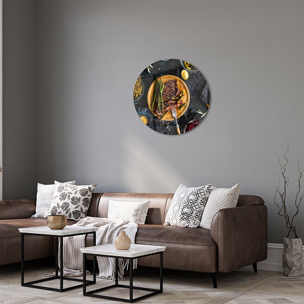 Kulinarisches Glasbild mit verführerischen Speisen