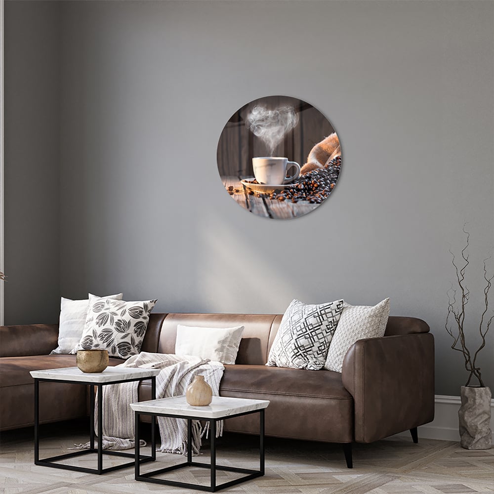 Stilvolles Glasbild mit Kaffee und Kaffeebohnen