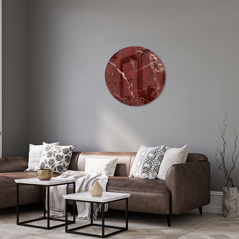 Rotes Glasbild mit Marmoroptik