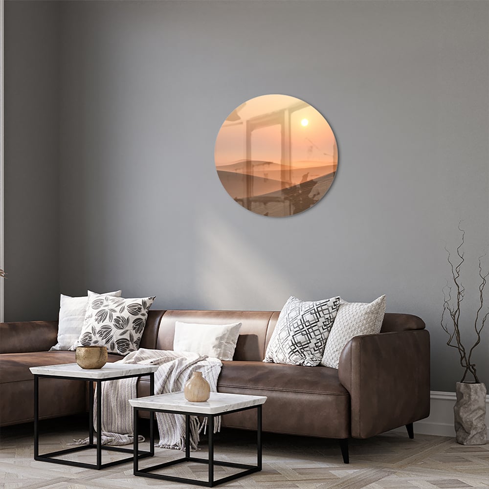 Glasbild mit Sonnenuntergang in warmen Farbtönen