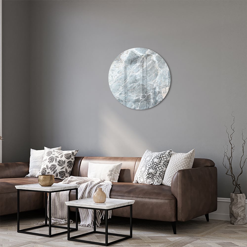 Glasbild mit Marmoroptik in Blau und Grau