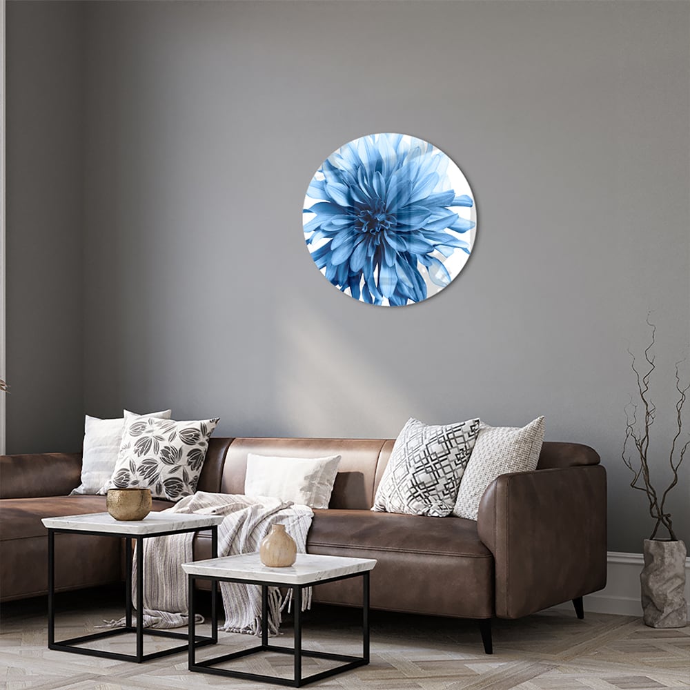 Blaues Glasbild mit einer Blume