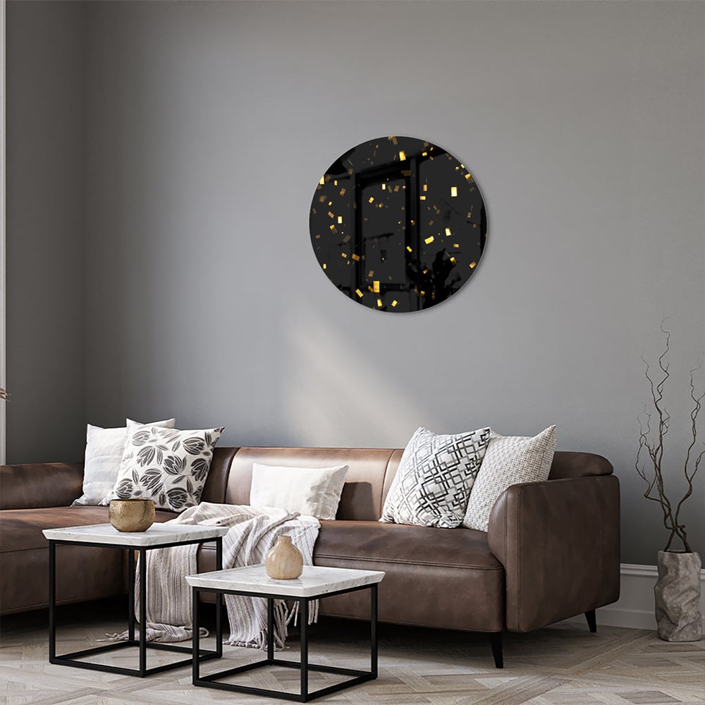 Schwarzes Glasbild mit goldenem Konfetti