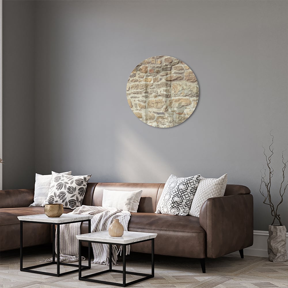 Glasbild mit rustikaler Steinwand