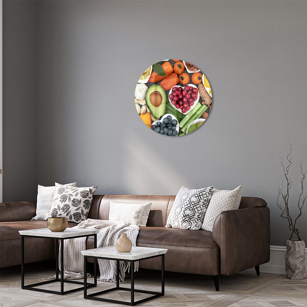 Fröhliches Glasbild mit Früchten für die Küche