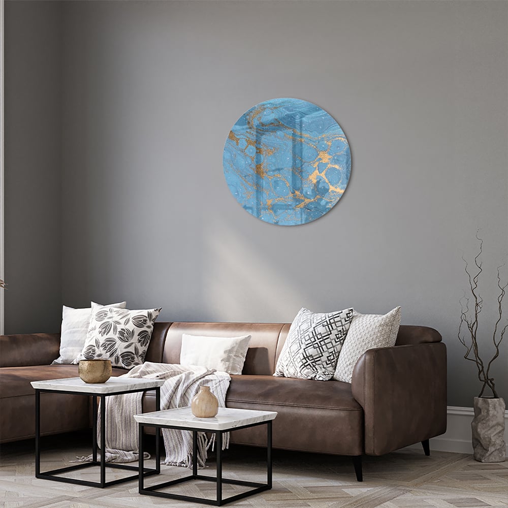 Elegantes Glasbild in blauen und goldenen Farbtönen