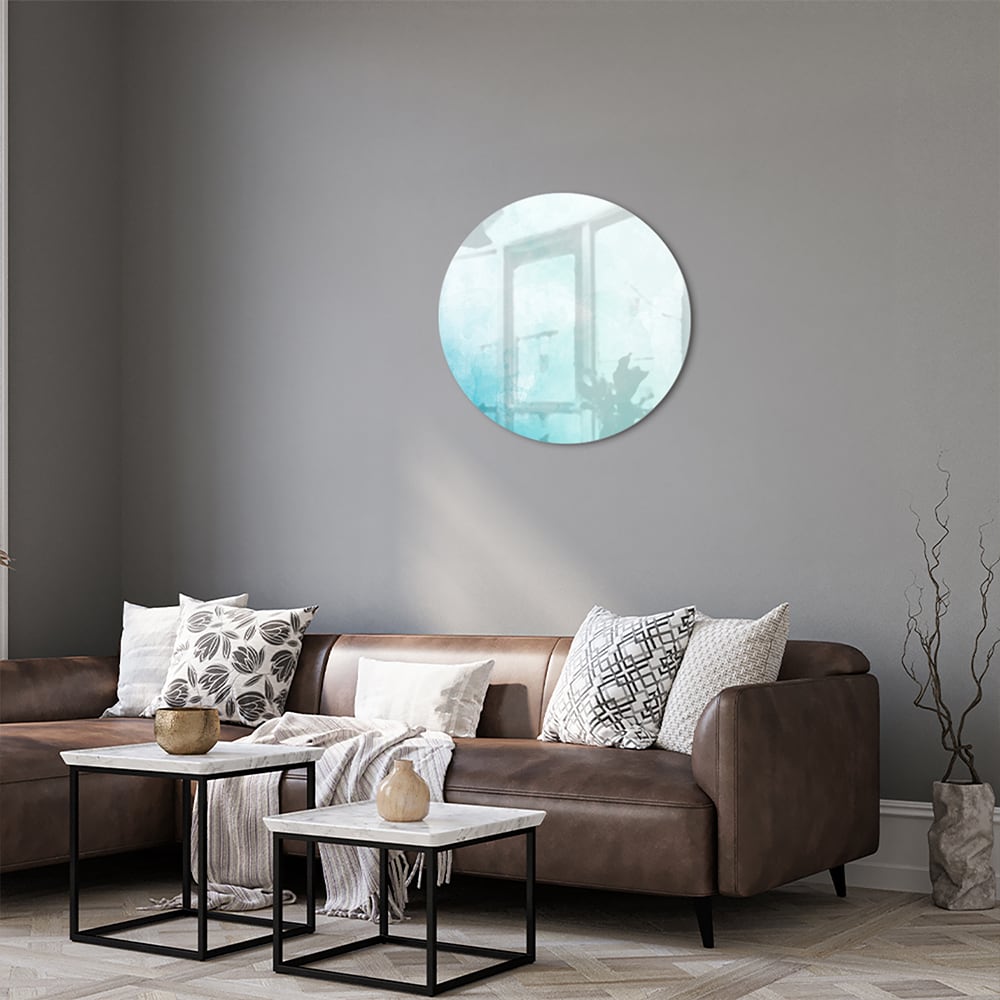 Abstraktes Glasbild in blauen und türkisen Farbtönen