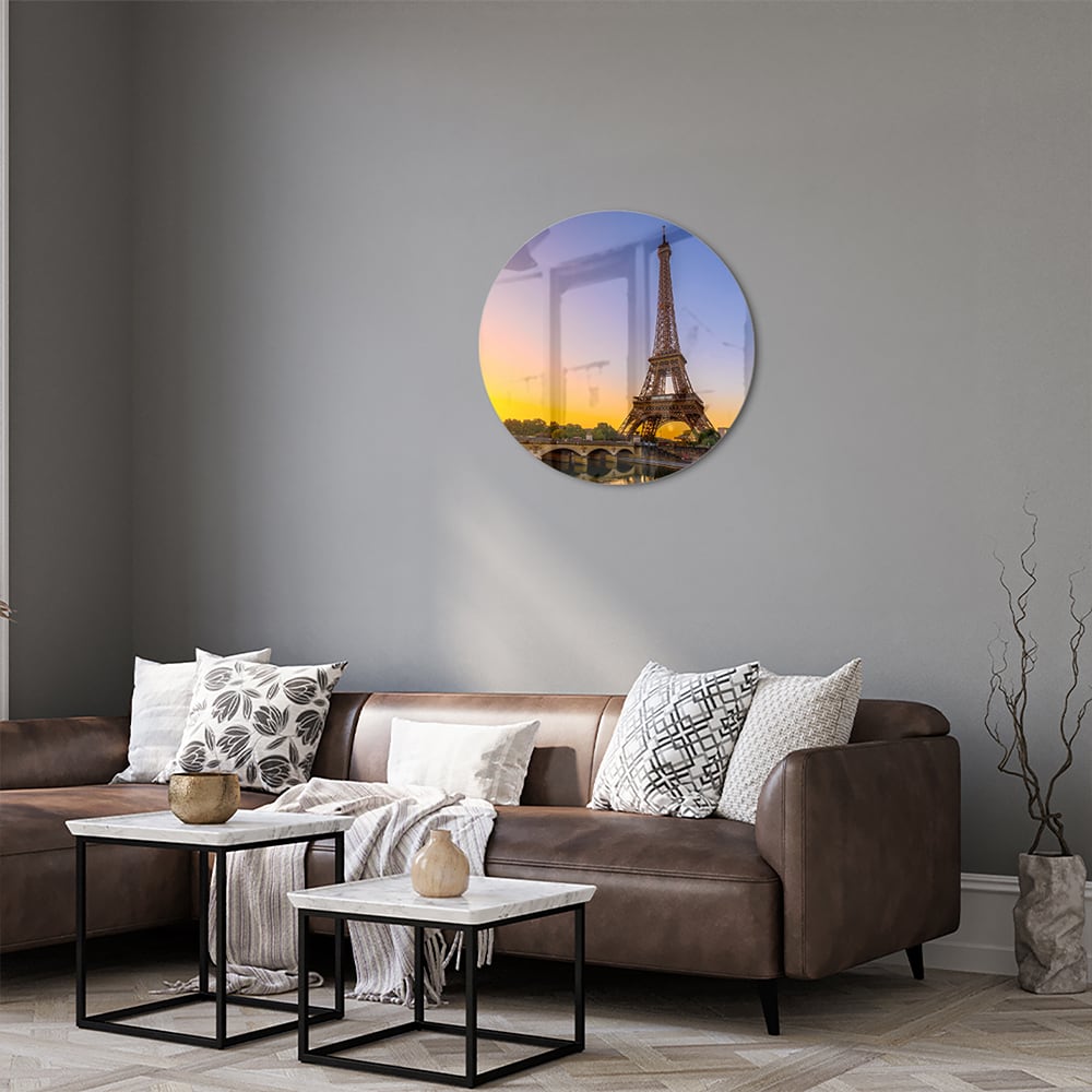 Glasbild mit dem Eiffelturm bei Sonnenuntergang