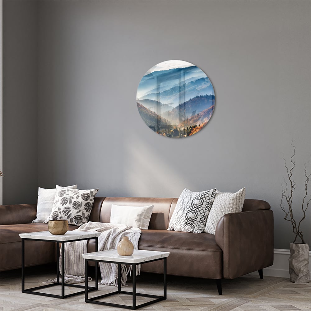 Atemberaubendes Glasbild mit Berglandschaft für Zuhause