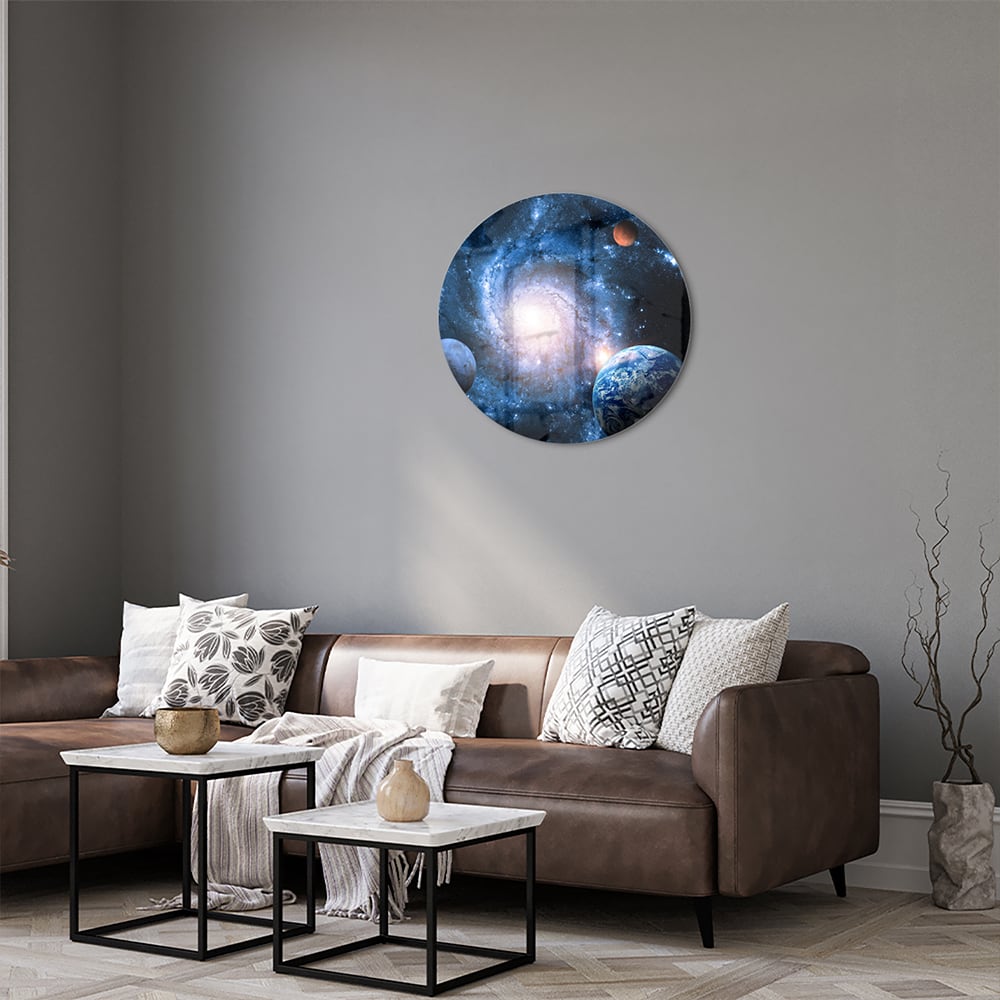 Glasbild mit Weltall und Planeten
