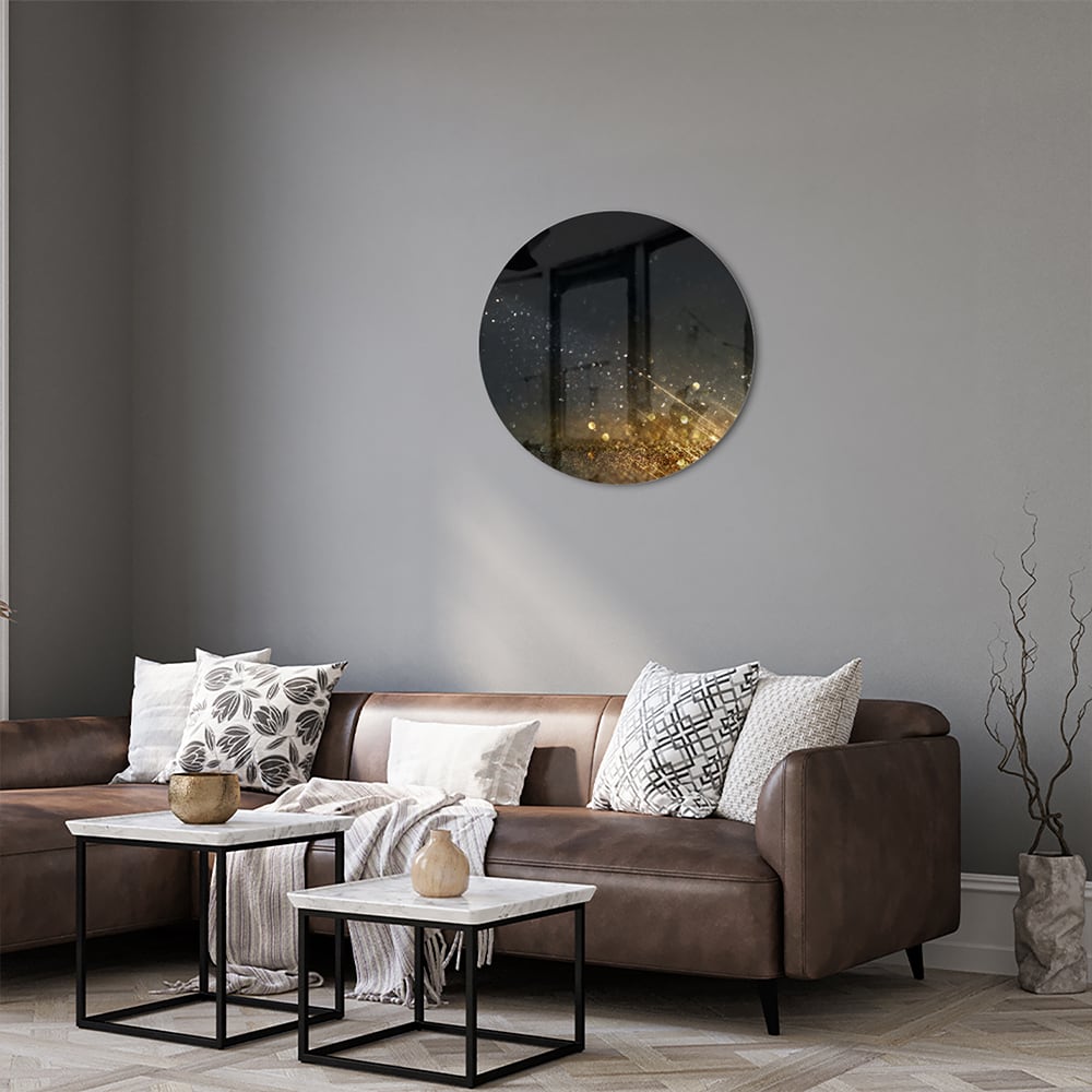 Schwarzes Glasbild mit Sternen und Lichtreflexionen
