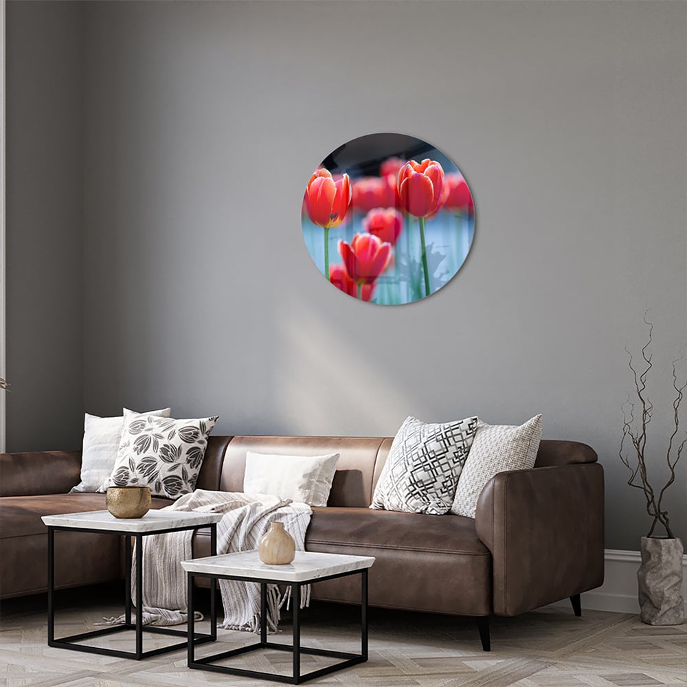 Glasbild – Lebendige rote Tulpen