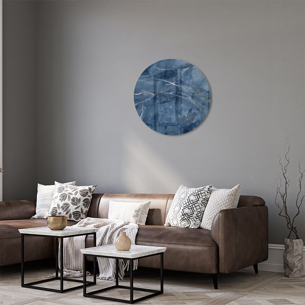 Blaues Glasbild mit Marmoroptik